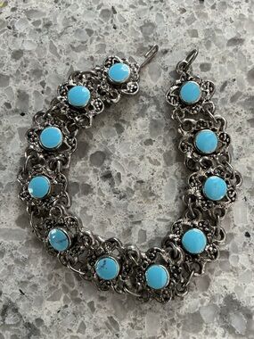 Vintage 1950/60’s  Faux Turquoise Panel Bracelet Hook Closure